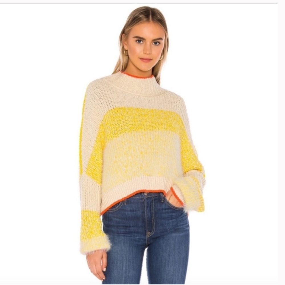 Yellow Sunbrite Free People Knit Sweater Small Fall Crop Turtleneck